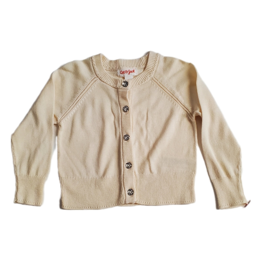 Cat and Jack NWT Girls Jeweled Front Button Cardigan Sweater Cream Sand Size 12M